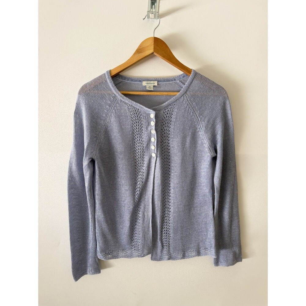 Sundance Cardigan Sweater Womens XS Purple Knit Crochet Lightweight Linen Blend